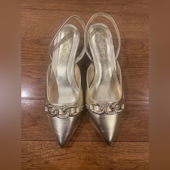 Lilly Pulitzer Jules Slingback Kitten Heels Size 6 Gold - Picture 2 of 6